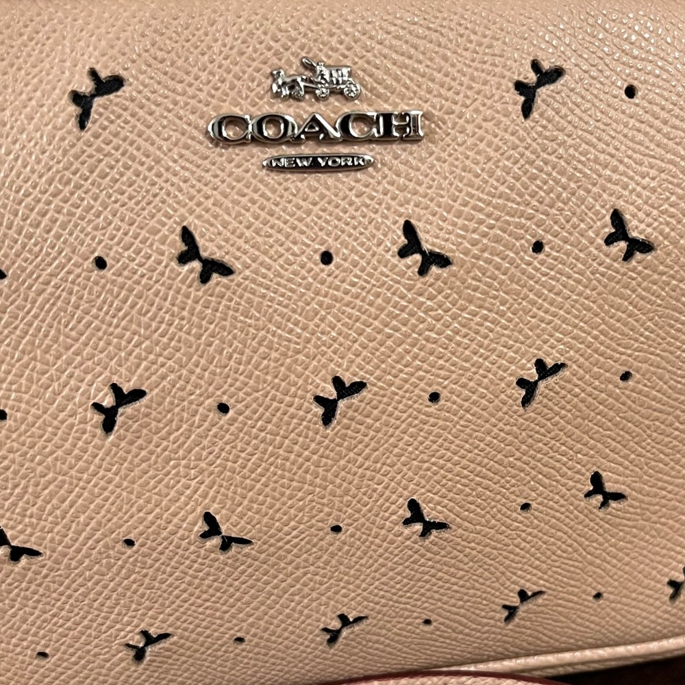 Coach Soft Leather Double Zipped Purse, Crossbody with Perforated Butterflies - Picture 9 of 10